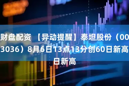 财盘配资 【异动提醒】泰坦股份（003036）8月6日13点13分创60日新高